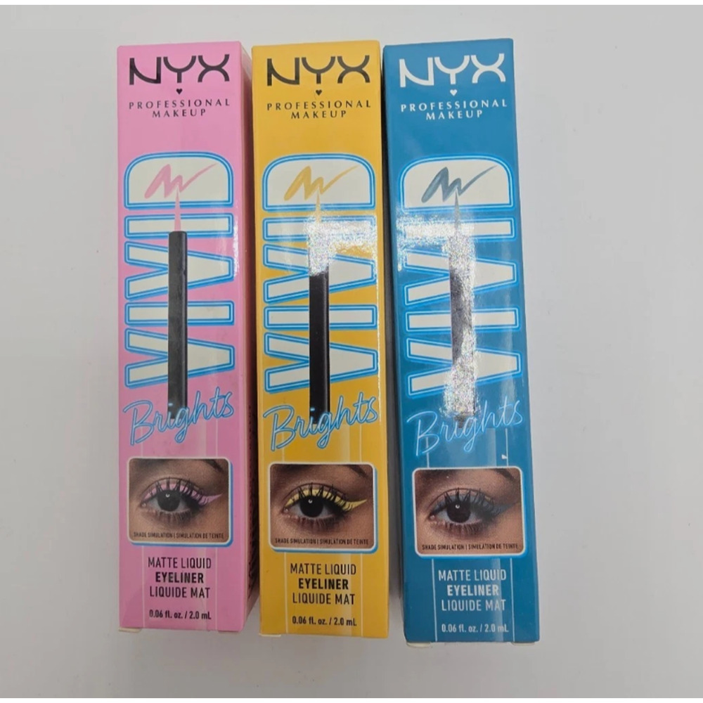 3PK NYX PROFESSIONAL MAKEUP Vivid Brights Liquid Eyeliner Yellow, Pink, Cyan
